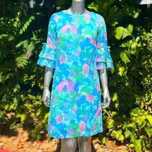 1960s George Small Watercolor Bell Sleeve Dress